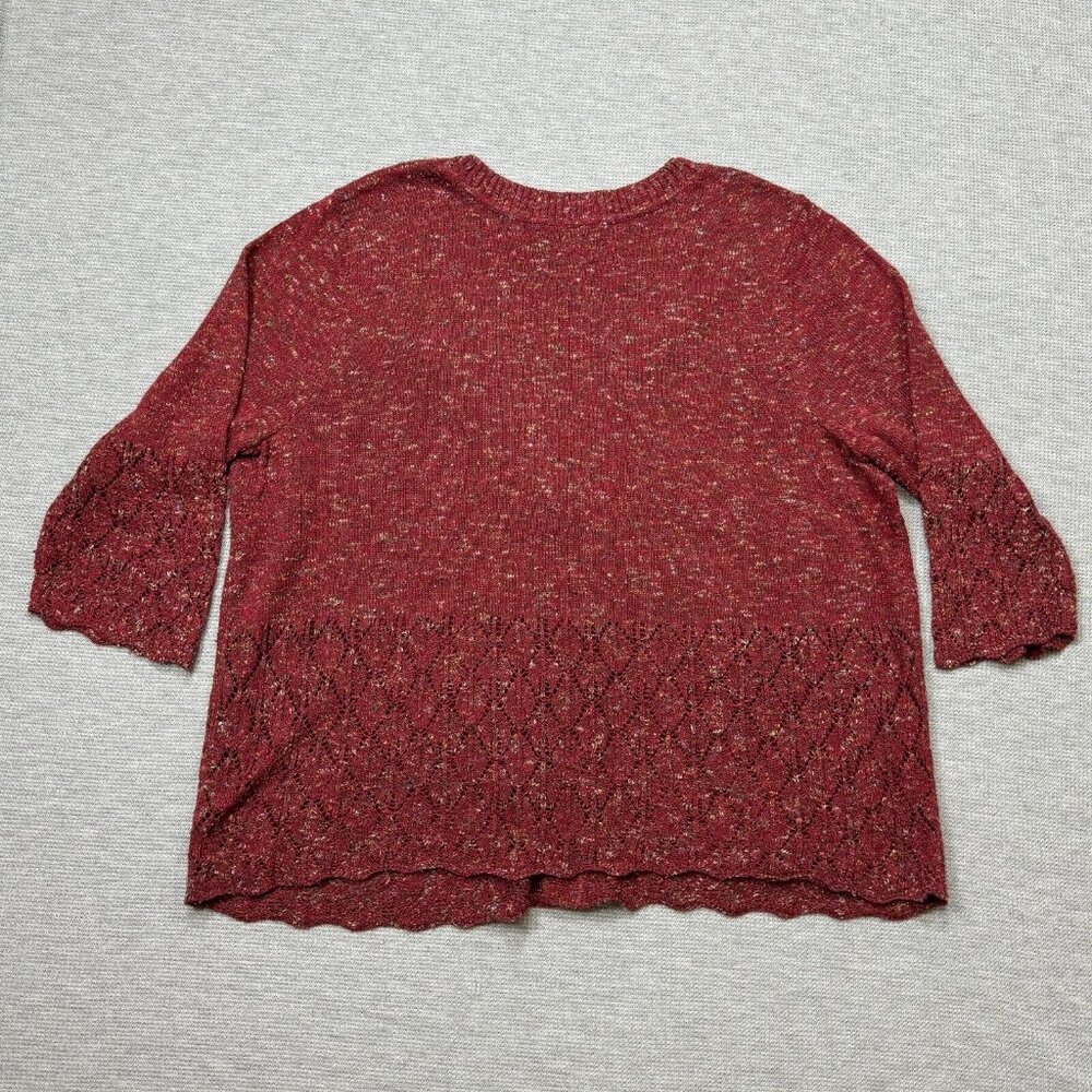 CJ Banks Cardigan Sweater Womens Sz 1X Rust Burgundy One Button 3/4 Sleeve Lace - Picture 6 of 16